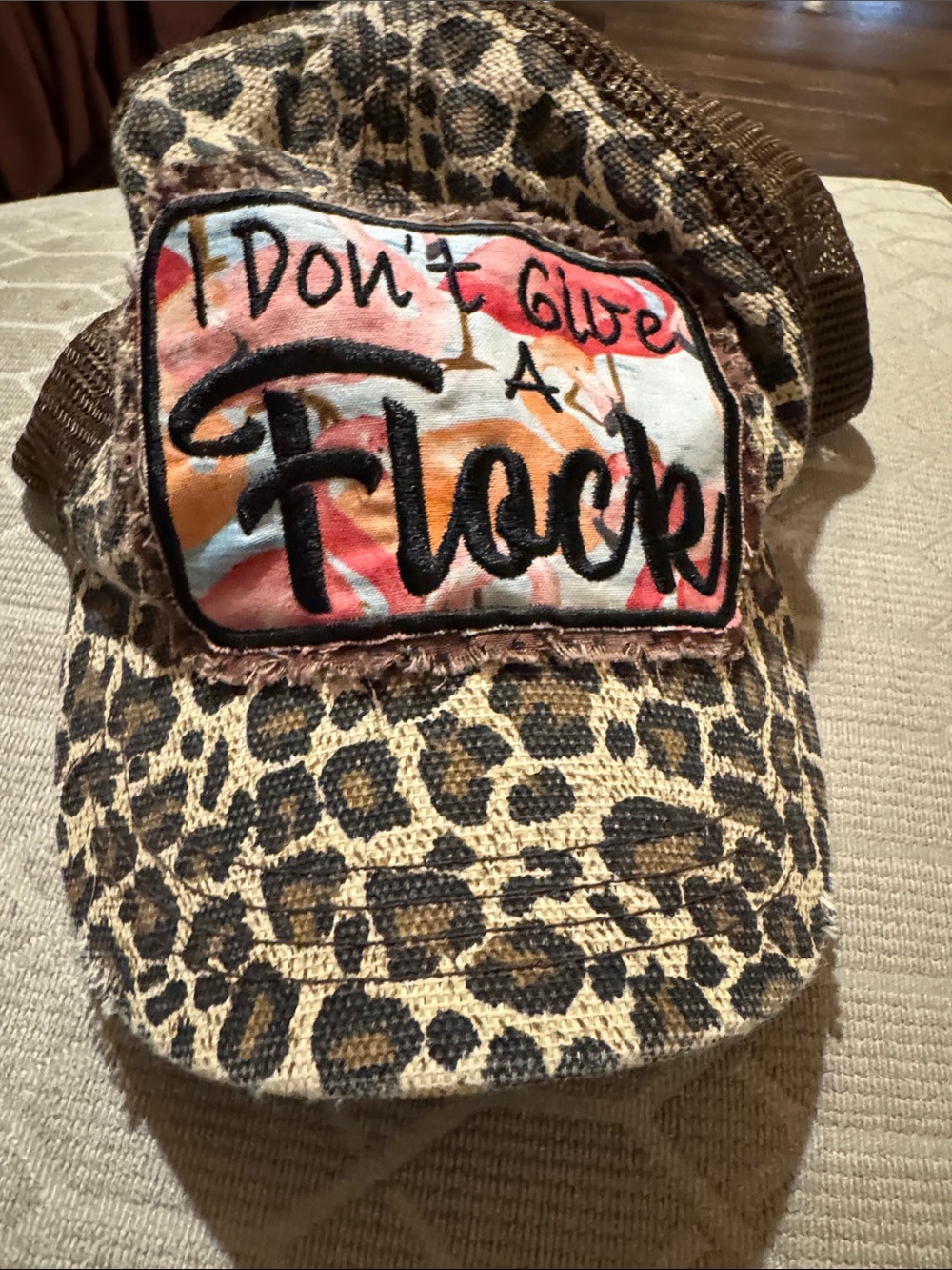 Women's Leopard Print Trucker Hat - Brown "I Don't Give A Flock" Patch